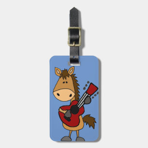 Étiquette À Bagage Cheval de baie drôle jouant l'art de guitare