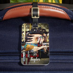 Étiquette À Bagage Cheval de carrousel vintage Nom personnalisé Style