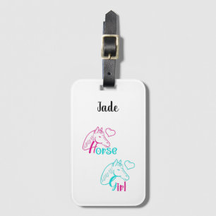 Étiquette À Bagage Cheval Girl en rose et turquoise