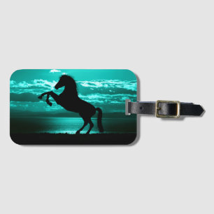 Étiquette À Bagage Cheval noir Ciel Turquoise et eau