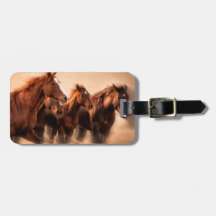 Étiquette À Bagage Chevaux au galop, flou et crinières au vent