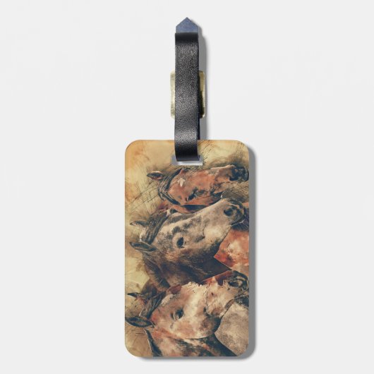 Étiquette À Bagage Chevaux Brown (Dos Vertical)