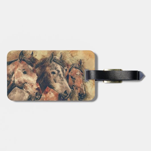 Étiquette À Bagage Chevaux Brown (Dos horizontal)