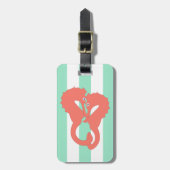 Étiquette À Bagage Chevaux de mer sur Seafoam Green Stripes (Devant Vertical)