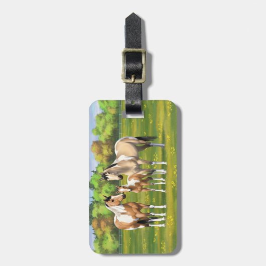 Étiquette À Bagage Chevaux Poulet Poulet Poulet À Peinture En Pâturag (Devant Vertical)