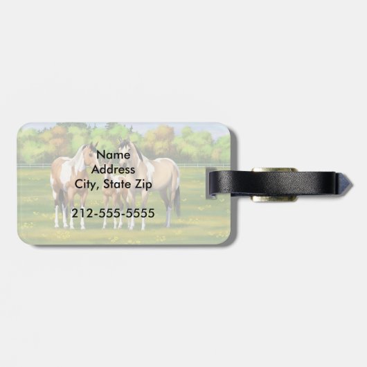 Étiquette À Bagage Chevaux Poulet Poulet Poulet À Peinture En Pâturag (Dos horizontal)