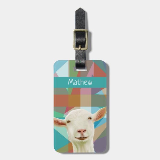 Étiquette À Bagage Chèvre blanche colorée Arrière - plan géométrique (Devant Vertical)