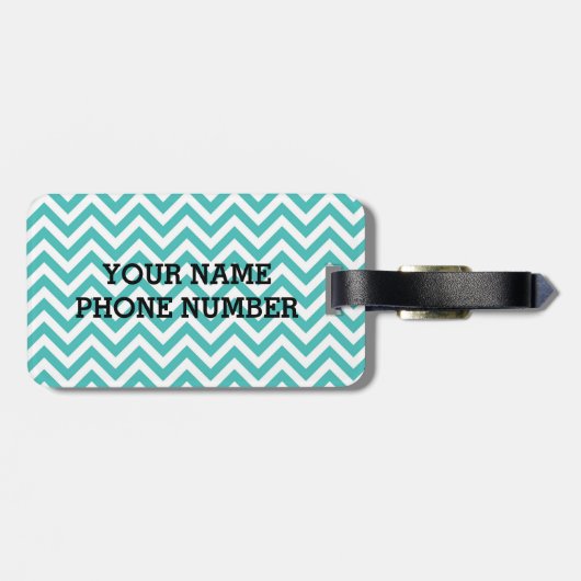 Étiquette À Bagage Chevron bleu avec Monogramme (Dos horizontal)