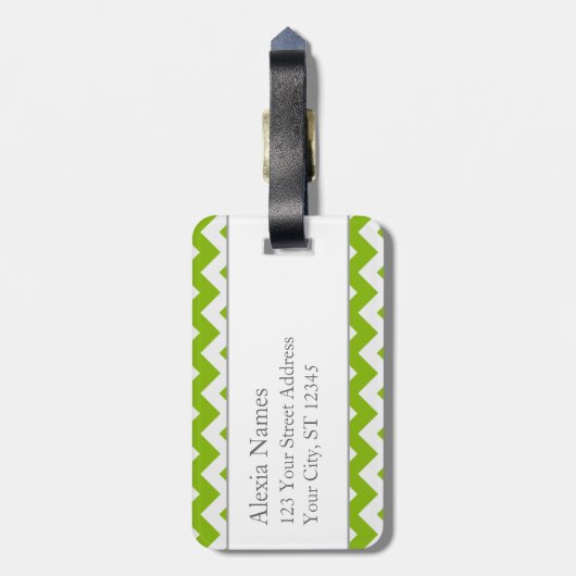 Étiquette À Bagage Chevron d'impression de monogramme rose et vert (Dos Vertical)