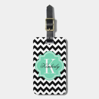 Étiquette À Bagage Chevron noir et blanc avec le monogramme en bon