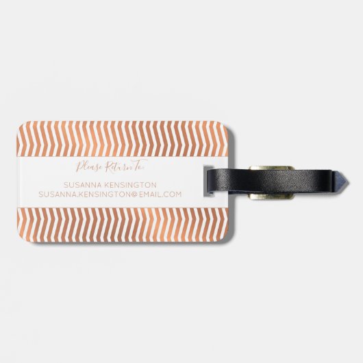 Étiquette À Bagage Chevron or Rose moderne Foil sur Monogramme blanc (Dos horizontal)