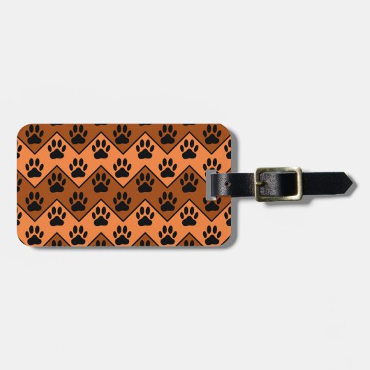 Étiquette À Bagage Chevron Orange Brown Avec Motif Paw Chien (Devant horizontal)