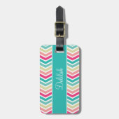 Étiquette À Bagage Chevron Turquoise Rose (Devant Vertical)