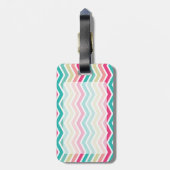 Étiquette À Bagage Chevron Turquoise Rose (Dos Vertical)