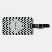 Étiquette À Bagage Chevron Zigzag Nom et Monogramme de Black Grey ten (Devant horizontal)