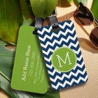 Chevrons bleu marine et vert citron Monogramme per