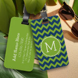 Étiquette À Bagage Chevrons bleu marine et vert citron Monogramme per<br><div class="desc">Un design préppant aux couleurs fraîches et joyeuses. Si vous devez ajuster les monogrammes,  cliquez sur le bouton customiser et apporter des modifications.</div>