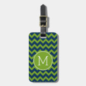 Étiquette À Bagage Chevrons bleu marine et vert citron Monogramme per (Devant Vertical)