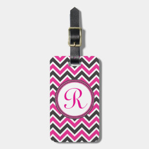 Étiquette À Bagage Chevrons de roses indien et de noir