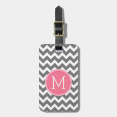 Étiquette À Bagage Chevrons gris et rose avec Monogramme personnalisé (Devant Vertical)