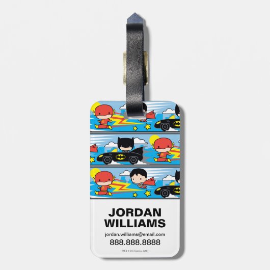 Étiquette À Bagage Chibi Flash, Superman et Batman Racing Motif (Dos Vertical)