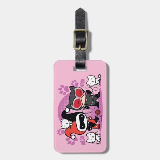 Étiquette À Bagage Chibi Harley Quinn & Chibi Catwoman Avec Chats (Devant Vertical)