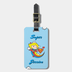 Étiquette À Bagage Chibi Supergirl volant arc-en-ciel
