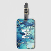 Étiquette À Bagage chic aqua bleu marbre faux or parties scintillant (Devant Vertical)