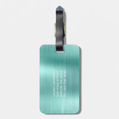 Étiquette À Bagage Chic Aqua Brossé Métal Blanc Monogramme Bagage Bal (Dos Vertical)