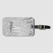 Étiquette À Bagage Chic argent ombre parties scintillant gouttes mono (Devant Horizontal)