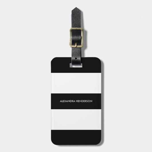 Étiquette À Bagage Chic Black Stripe Travel | Balise de bagage (Devant Vertical)