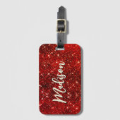 Étiquette À Bagage Chic blanc rouge noir parties scintillant monogram (Devant Vertical)