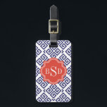 Étiquette À Bagage Chic bleu grec clé motif géométrique monogramme<br><div class="desc">Design élégant et moderne chic touches grecques rouge, blanc et bleu géométrique design abstrait, la clé grecque contemporaine mignonne abstrait motif géométrique en rouge, blanc et bleu donnent à ce design épuré audacieux un look contemporain et classique. Cadeaux uniques cool pour elle. Personnalisez le monogramme personnalisé avec vos propres initiales...</div>