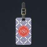 Étiquette À Bagage Chic bleu grec clé motif géométrique monogramme<br><div class="desc">Design élégant et moderne chic touches grecques rouge, blanc et bleu géométrique design abstrait, la clé grecque contemporaine mignonne abstrait motif géométrique en rouge, blanc et bleu donnent à ce design épuré audacieux un look contemporain et classique. Cadeaux uniques cool pour elle. Personnalisez le monogramme personnalisé avec vos propres initiales...</div>