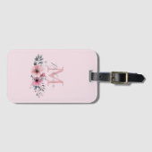 Étiquette À Bagage Chic botanique rose poudré aquarelle floral  (Devant Horizontal)