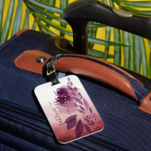 Étiquette À Bagage Chic Bourgogne Aquarelle Monogramme Floral