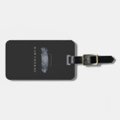 Étiquette À Bagage Chic Brush Stroke Black Faux Silver Grey Monogramm (Devant horizontal)