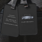 Étiquette À Bagage Chic Brush Stroke Black Faux Silver Grey Monogramm