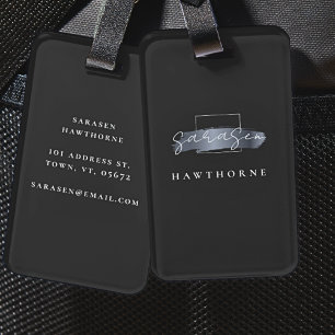 Étiquette À Bagage Chic Brush Stroke Black Faux Silver Grey Monogramm