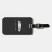 Étiquette À Bagage Chic Brush Stroke Black Faux Silver Monogramme (Devant horizontal)