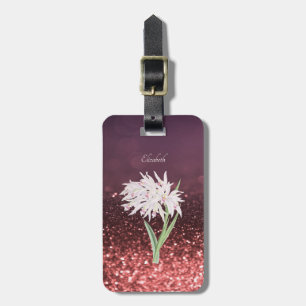Étiquette À Bagage Chic Élégant Paillettes Bokeh Ombre, Fleur
