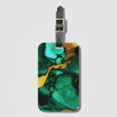 Étiquette À Bagage Chic Elegant vert foncé jaune Faux Marble (Devant Vertical)