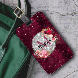 Étiquette À Bagage Chic faux argent Parties scintillant Bourgogne Flo