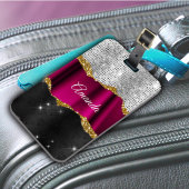 Étiquette À Bagage Chic faux argent parties scintillant Fuchsia noir 