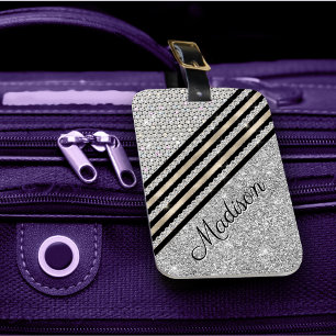 Étiquette À Bagage Chic faux cristal et parties scintillant argent Pe