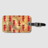 Étiquette À Bagage Chic Faux Gold Red Flowers Motif d'art (Devant Horizontal)