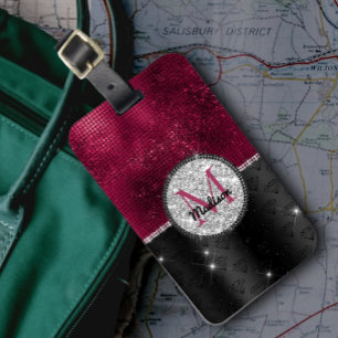 Étiquette À Bagage Chic faux Parties scintillant argent Bourgogne noi