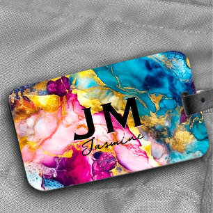 Étiquette À Bagage Chic girly coloré en marbre faux parties scintilla