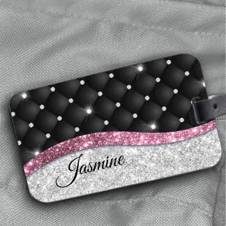 Étiquette À Bagage Chic girly faux parties scintillant argent noir ro