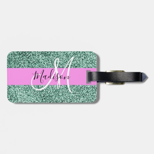 Étiquette À Bagage Chic Glam rose Vert Parties scintillant Étincelle (Dos horizontal)